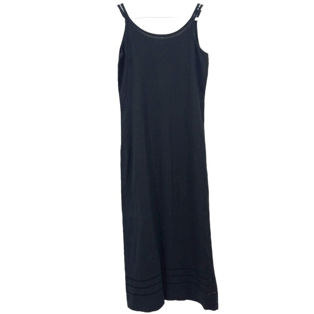 Garnet Hill Black Linen Lattice Cutout Maxi Dress Minimalist Versatile Beach 6P